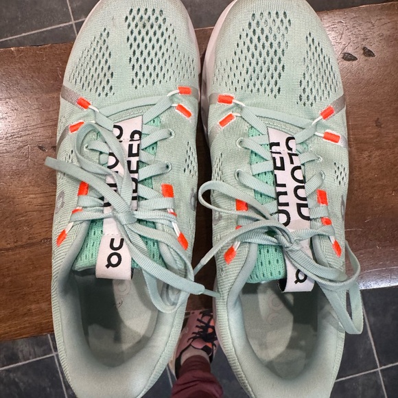 On Running Mint Sneakers with Orange Accents - Picture 8 of 12